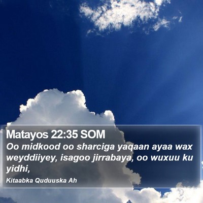 Matayos 22:35 SOM Bible Verse Image