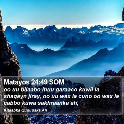 Matayos 24:49 SOM Bible Verse Image