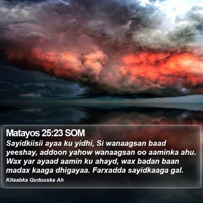 Matayos 25:23 SOM Bible Verse Image
