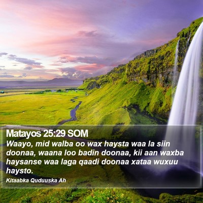 Matayos 25:29 SOM Bible Verse Image