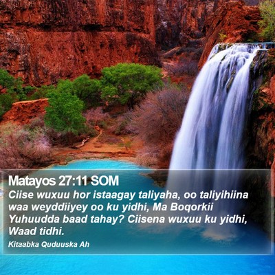Matayos 27:11 SOM Bible Verse Image