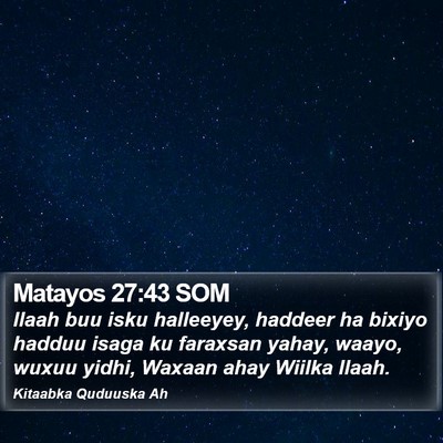 Matayos 27:43 SOM Bible Verse Image