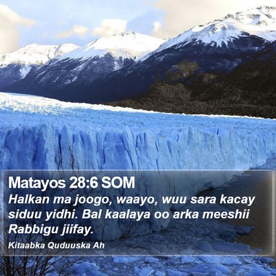 Matayos 28:6 SOM Bible Verse Image