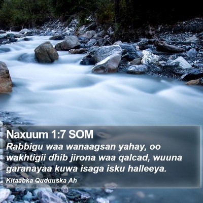 Naxuum 1:7 SOM Bible Verse Image