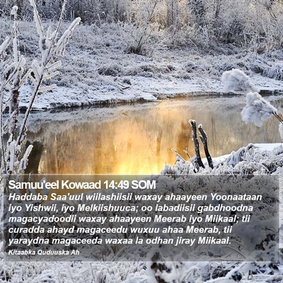 Samuu'eel Kowaad 14:49 SOM Bible Verse Image