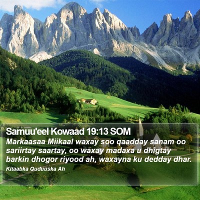 Samuu'eel Kowaad 19:13 SOM Bible Verse Image