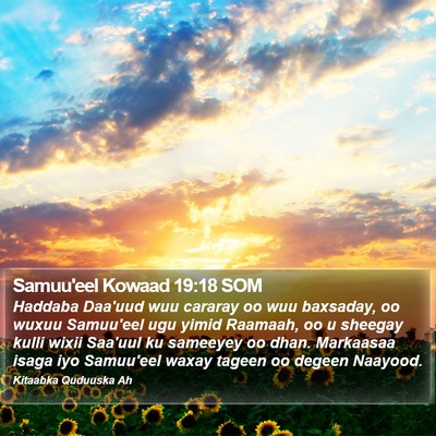 Samuu'eel Kowaad 19:18 SOM Bible Verse Image