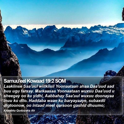 Samuu'eel Kowaad 19:2 SOM Bible Verse Image
