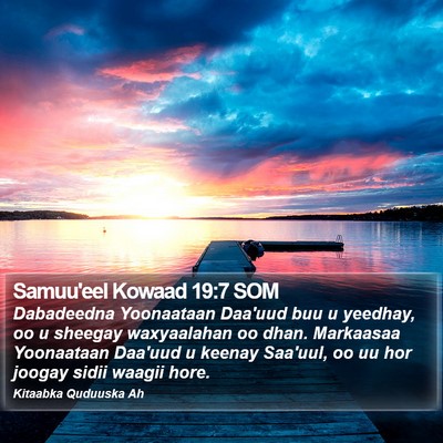Samuu'eel Kowaad 19:7 SOM Bible Verse Image