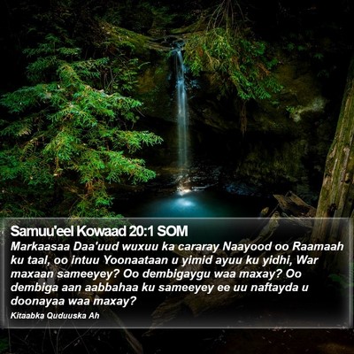 Samuu'eel Kowaad 20:1 SOM Bible Verse Image