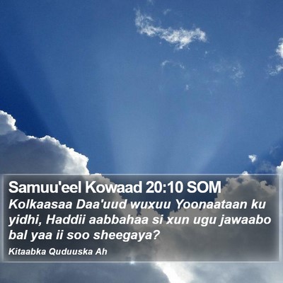 Samuu'eel Kowaad 20:10 SOM Bible Verse Image