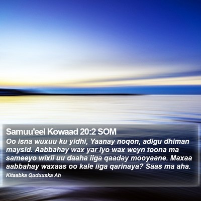 Samuu'eel Kowaad 20:2 SOM Bible Verse Image