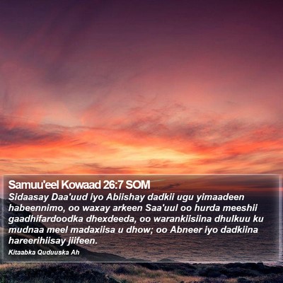 Samuu'eel Kowaad 26:7 SOM Bible Verse Image