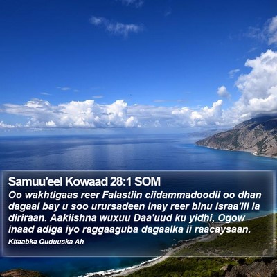 Samuu'eel Kowaad 28:1 SOM Bible Verse Image