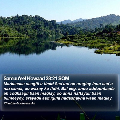 Samuu'eel Kowaad 28:21 SOM Bible Verse Image