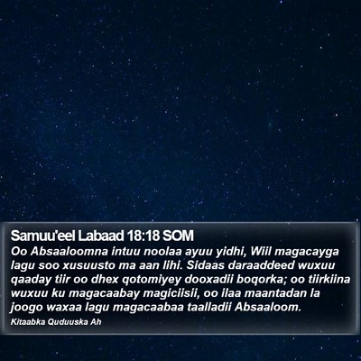 Samuu'eel Labaad 18:18 SOM Bible Verse Image