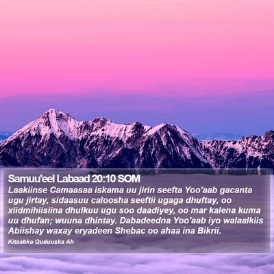 Samuu'eel Labaad 20:10 SOM Bible Verse Image