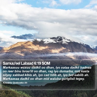 Samuu'eel Labaad 6:19 SOM Bible Verse Image