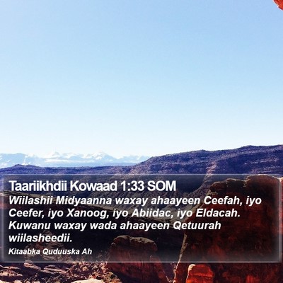 Taariikhdii Kowaad 1:33 SOM Bible Verse Image
