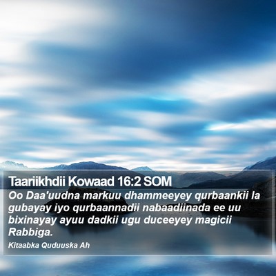 Taariikhdii Kowaad 16:2 SOM Bible Verse Image