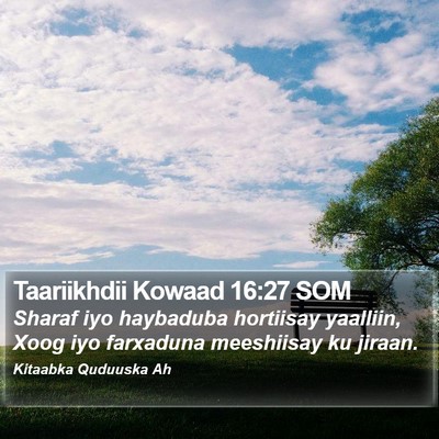 Taariikhdii Kowaad 16:27 SOM Bible Verse Image