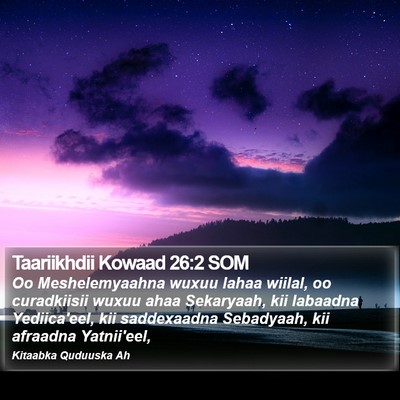Taariikhdii Kowaad 26:2 SOM Bible Verse Image