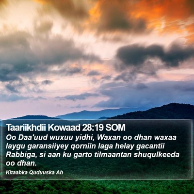 Taariikhdii Kowaad 28:19 SOM Bible Verse Image