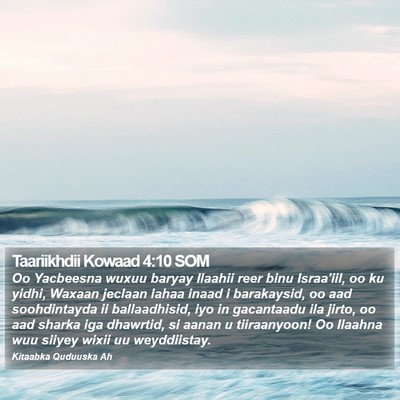 Taariikhdii Kowaad 4:10 SOM Bible Verse Image