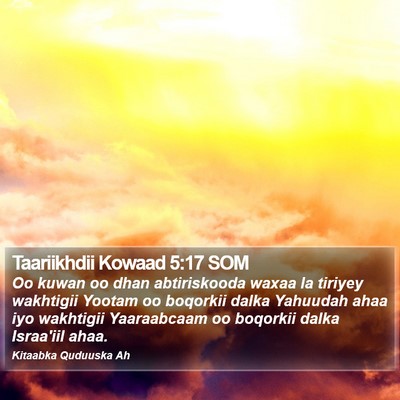 Taariikhdii Kowaad 5:17 SOM Bible Verse Image