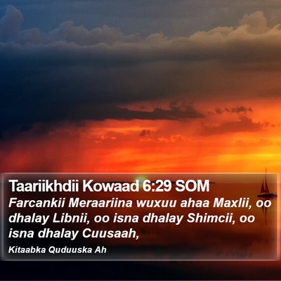 Taariikhdii Kowaad 6:29 SOM Bible Verse Image
