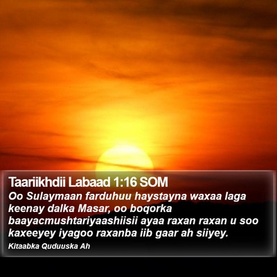Taariikhdii Labaad 1:16 SOM Bible Verse Image