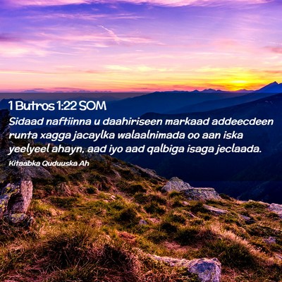 Picture 02 - 1 Butros 1:22 SOM - Sidaad naftiinna u daahiriseen markaad addeecdeen - Bible Verse Picture