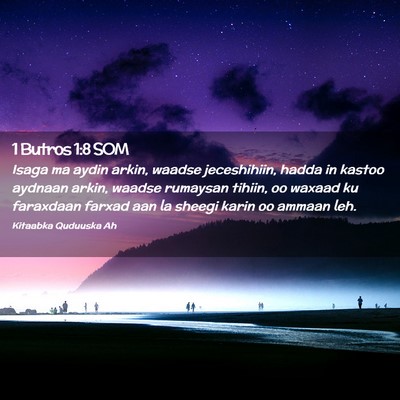 Picture 02 - 1 Butros 1:8 SOM - Isaga ma aydin arkin, waadse jeceshihiin, hadda - Bible Verse Picture