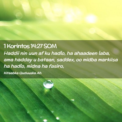 Picture 02 - 1 Korintos 14:27 SOM - Haddii nin uun af ku hadlo, ha ahaadeen laba, ama - Bible Verse Picture