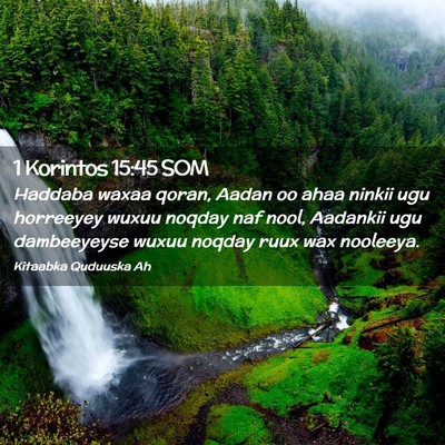 Picture 02 - 1 Korintos 15:45 SOM - Haddaba waxaa qoran, Aadan oo ahaa ninkii ugu - Bible Verse Picture