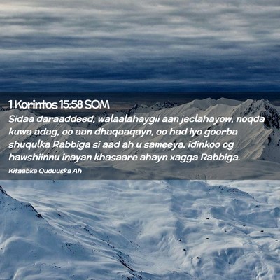 Picture 02 - 1 Korintos 15:58 SOM - Sidaa daraaddeed, walaalahaygii aan jeclahayow, - Bible Verse Picture