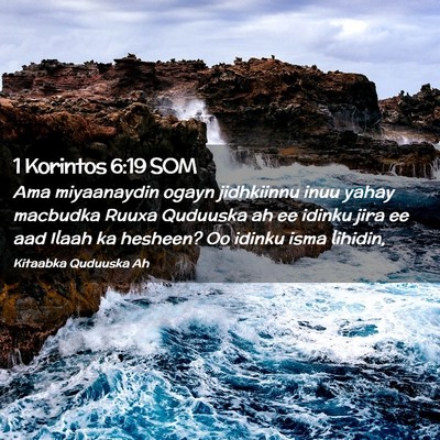 Picture 02 - 1 Korintos 6:19 SOM - Ama miyaanaydin ogayn jidhkiinnu inuu yahay - Bible Verse Picture