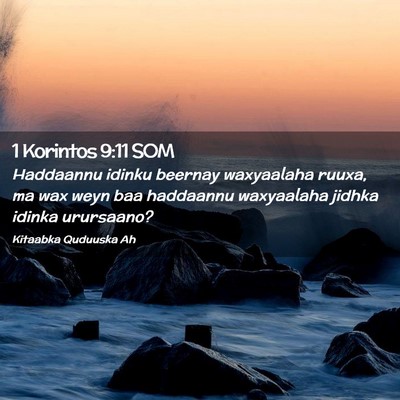 Picture 02 - 1 Korintos 9:11 SOM - Haddaannu idinku beernay waxyaalaha ruuxa, ma wax - Bible Verse Picture