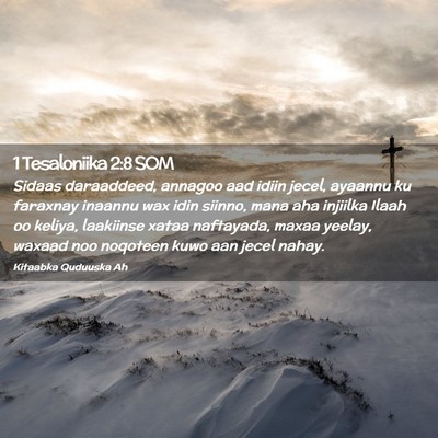 Picture 02 - 1 Tesaloniika 2:8 SOM - Sidaas daraaddeed, annagoo aad idiin jecel, - Bible Verse Picture
