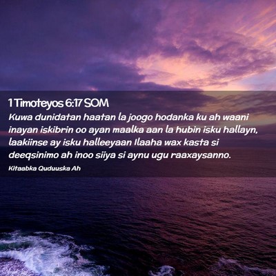 Picture 02 - 1 Timoteyos 6:17 SOM - Kuwa dunidatan haatan la joogo hodanka ku ah - Bible Verse Picture
