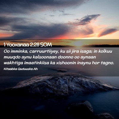 Picture 02 - 1 Yooxanaa 2:28 SOM - Oo imminka, carruurtiiyey, ku sii jira isaga; in - Bible Verse Picture