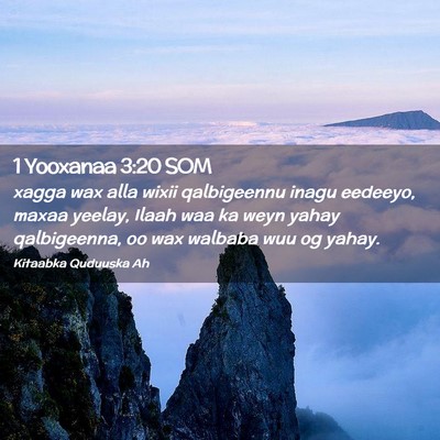 Picture 02 - 1 Yooxanaa 3:20 SOM - xagga wax alla wixii qalbigeennu inagu eedeeyo, - Bible Verse Picture
