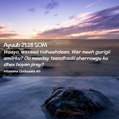 Picture 02 - Ayuub 21:28 SOM - Waayo, waxaad tidhaahdaan, War meeh gurigii - Bible Verse Picture