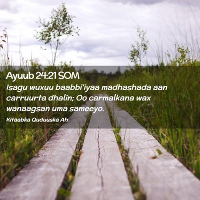 Picture 02 - Ayuub 24:21 SOM - Isagu wuxuu baabbi'iyaa madhashada aan carruurta - Bible Verse Picture