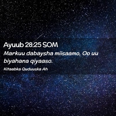 Picture 02 - Ayuub 28:25 SOM - Markuu dabaysha miisaamo, Oo uu biyahana - Bible Verse Picture