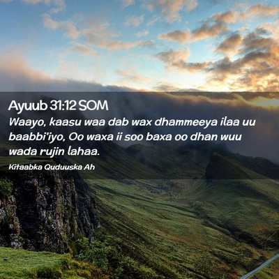 Picture 02 - Ayuub 31:12 SOM - Waayo, kaasu waa dab wax dhammeeya ilaa uu - Bible Verse Picture