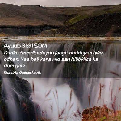 Picture 02 - Ayuub 31:31 SOM - Dadka teendhadayda jooga haddayan isku odhan, Yaa - Bible Verse Picture