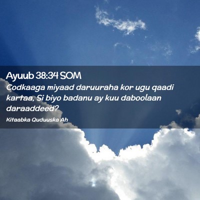 Picture 02 - Ayuub 38:34 SOM - Codkaaga miyaad daruuraha kor ugu qaadi kartaa, - Bible Verse Picture