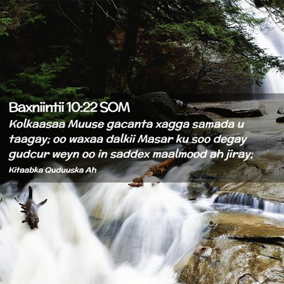 Picture 02 - Baxniintii 10:22 SOM - Kolkaasaa Muuse gacanta xagga samada u taagay; oo - Bible Verse Picture