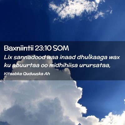 Picture 02 - Baxniintii 23:10 SOM - Lix sannadood waa inaad dhulkaaga wax ku abuurtaa - Bible Verse Picture
